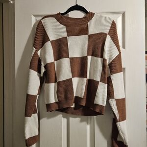 Mango checkered ripped crew neck